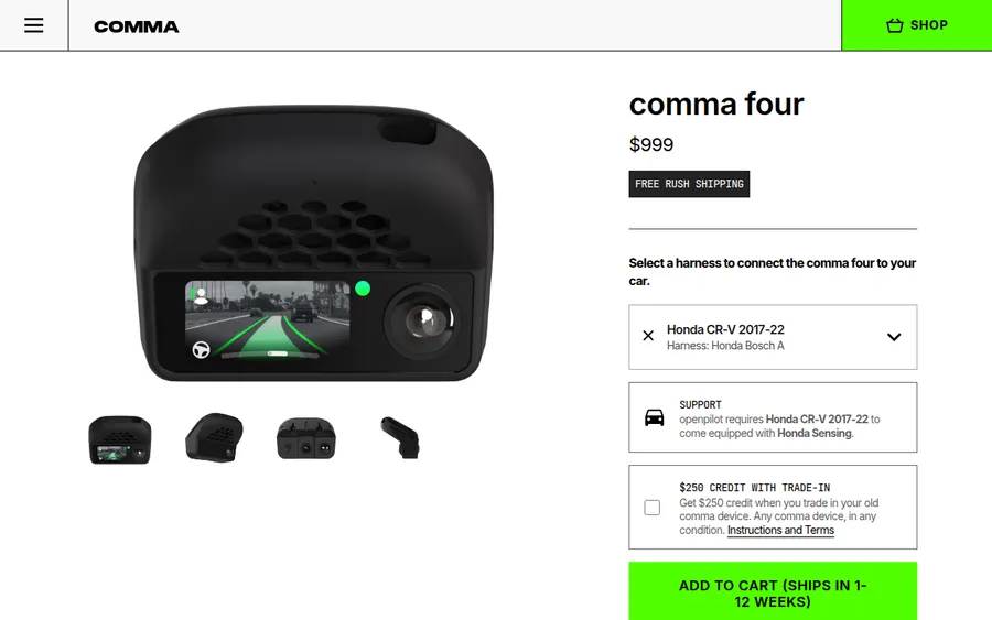 comma four shop page with the Honda CR-V 2017–22 harness selected