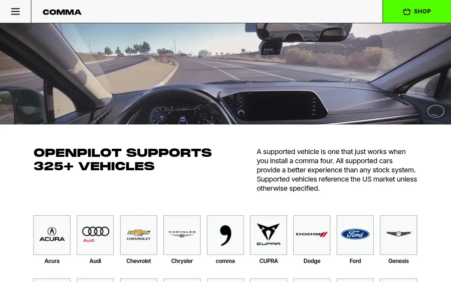 The vehicle compatibility page with the supported vehicle count and make icons
